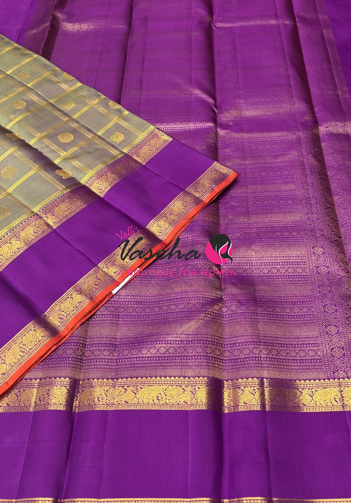 Pure Bridal Kanchipuram Silk Saree -  Dual Tone Green & Purple Combo - VVPS076