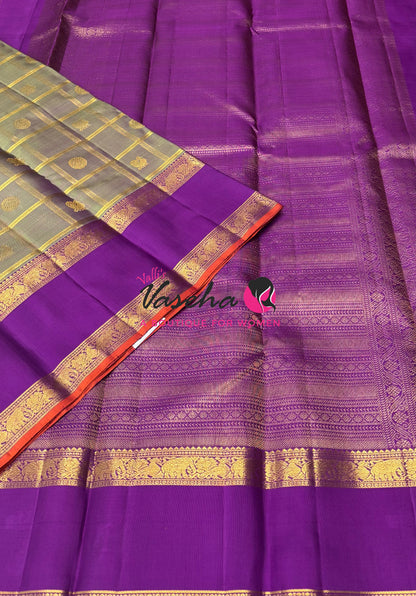 Pure Bridal Kanchipuram Silk Saree -  Dual Tone Green & Purple Combo - VVPS076