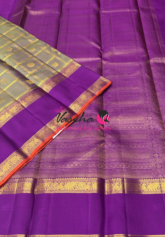 Pure Bridal Kanchipuram Silk Saree -  Dual Tone Green & Purple Combo - VVPS076