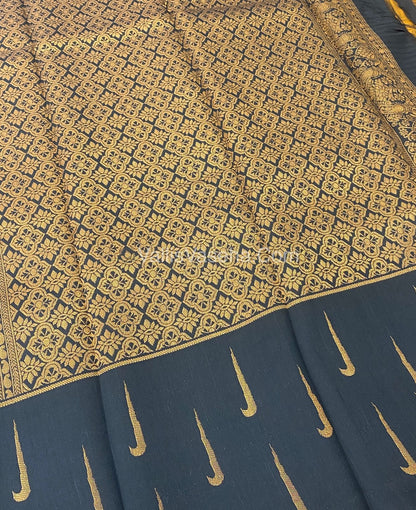 Kanchi Semi Silk - Dark Yellow with Black VVKSS001
