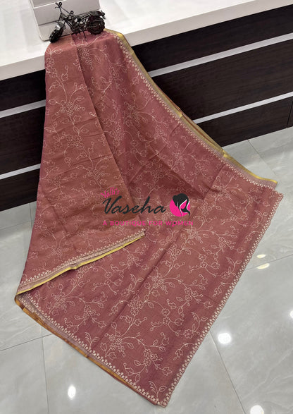 Linen Tissue Saree - Pink Shade - VVLTS009