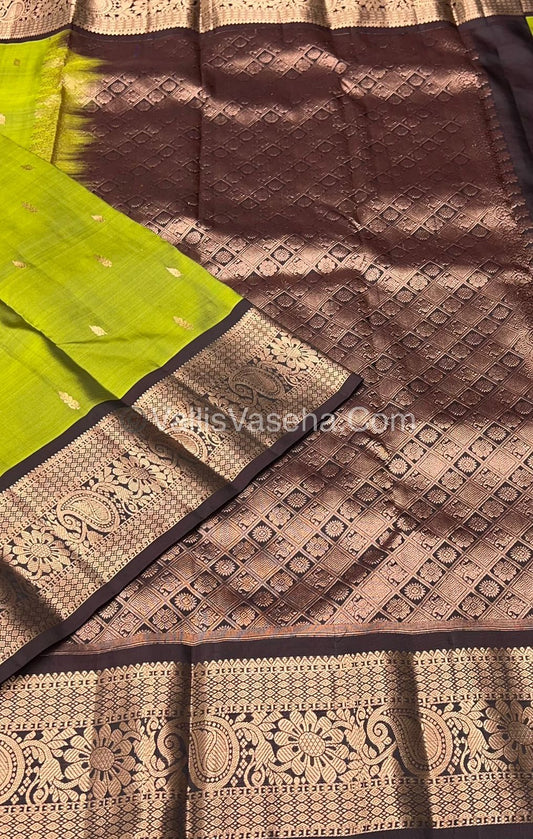 Half Mix - Pure Soft Silk Saree - Mehendi Green & Brown Shade - VVPSS031