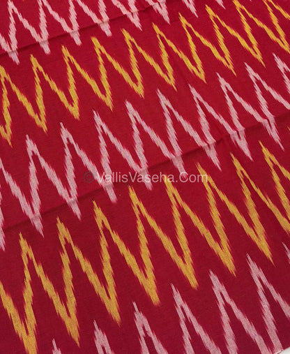 Double Ikkat Pure Cotton Saree - Green With Red  - VVIKS002