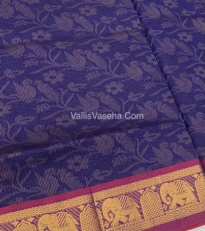 Semi Silk Cotton Saree - Navy Blue With Reddish Maroon Shade - VVSSC007