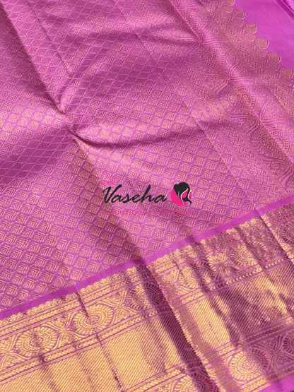 Pure Kanchipuram Silk Saree   - Brown & Pink Combo - VVPS059