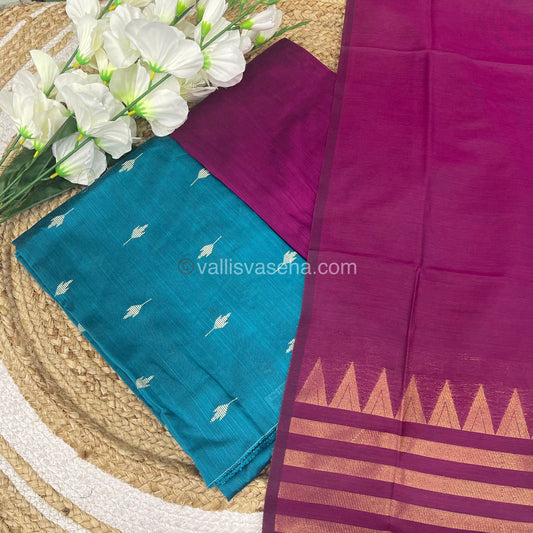 Unstitched Salwar Material -Raw Silk - Ramar Blue with Purplish Pink Shade - VVUSM004