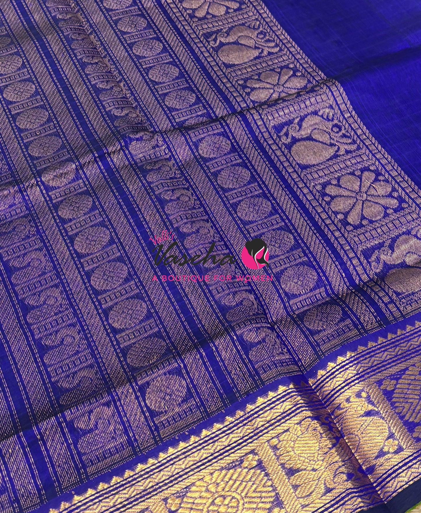 Pure Silk Cotton Saree - Green With Blue  Shade - Lakshadeepam Design - VVPLD001