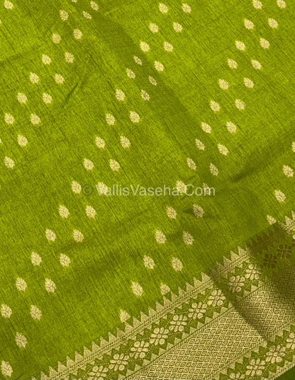 Semi Tussar Silk - Grand Pallu  - ￼Green Shade - VVSTS017