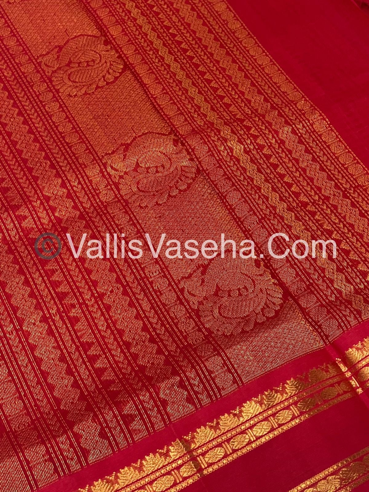 Pure Korvai Silk Cotton - Podi Kattam - Merun & Black with Teal Green - Retta Petta Border - VVKSC003