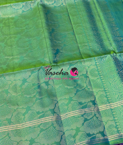 Pure Soft Silk Saree  - Purple & Dual Tone Green Combo - VVPSS136