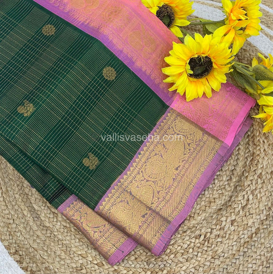 Pure Silk Cotton Saree - Vairavoosi checks - Mayil & Chakkaram - VVMCV002