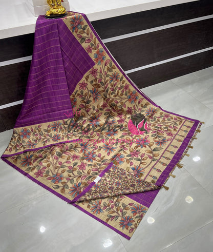 Semi Gicha Tussar Saree - checks pattern - VVSGT005