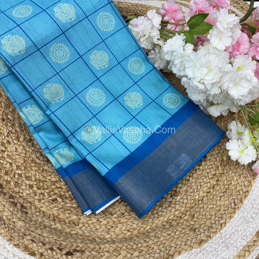 Fancy Mixed Cotton / Semi Chappa Silk |Mayil & Chakkaram| - Light Blue & Blue Combo - VVSCS006