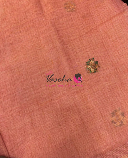 French Knot - Linen Tissue Saree - Peach Shade - VVLFN017