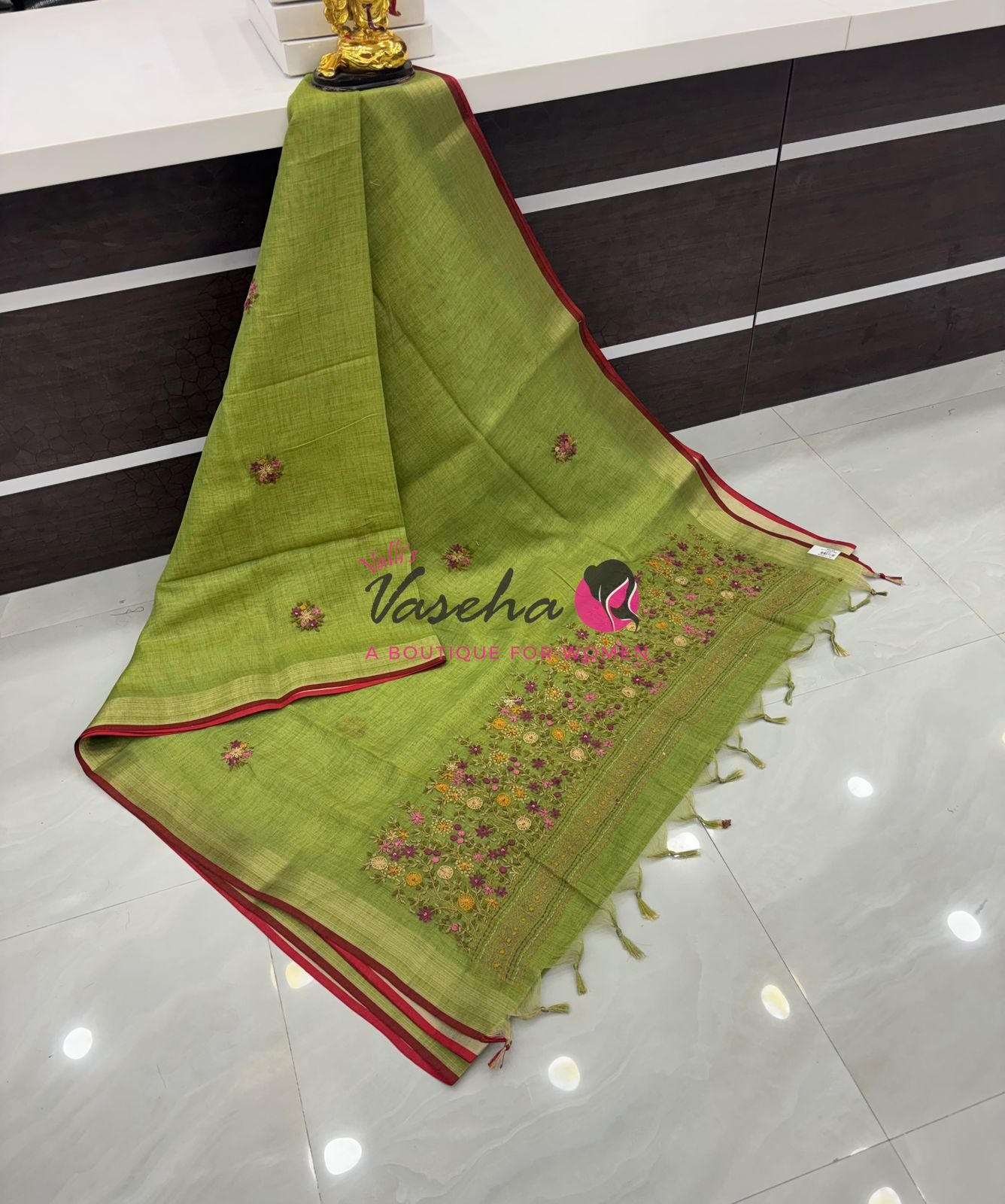 French Knot - Tissue Saree - Green Shade - VVLFN014