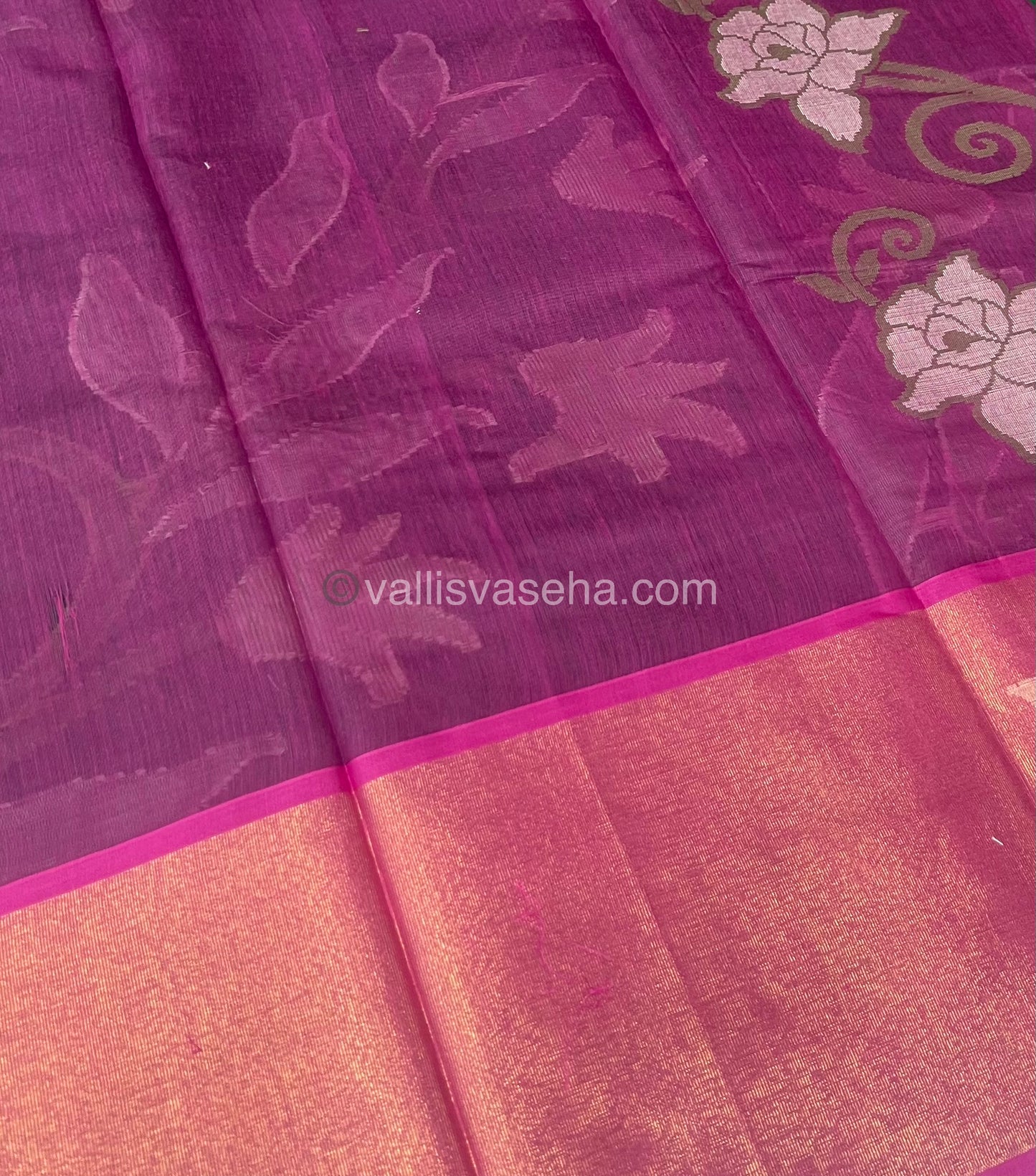 Banarasi Pochampally Weaving Semi Soft Cotton Saree - Green With Purplish Pink - VVBPS001