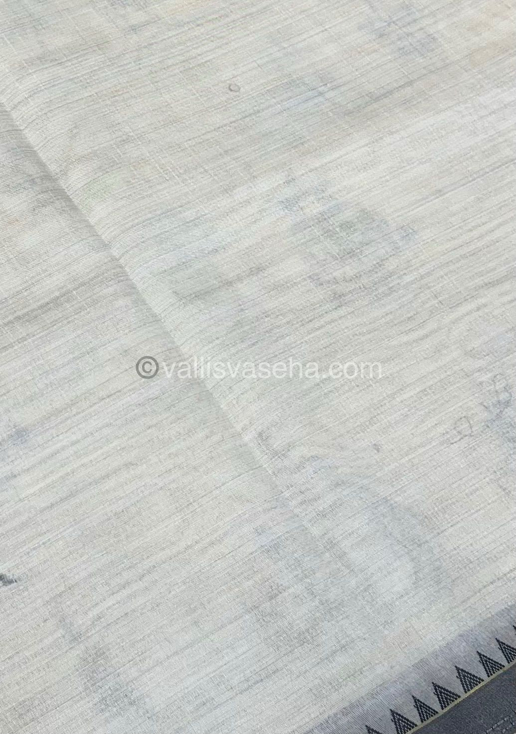 Semi Tussar Embroidery - Cream with Greyish Black Combo - VVSTE001