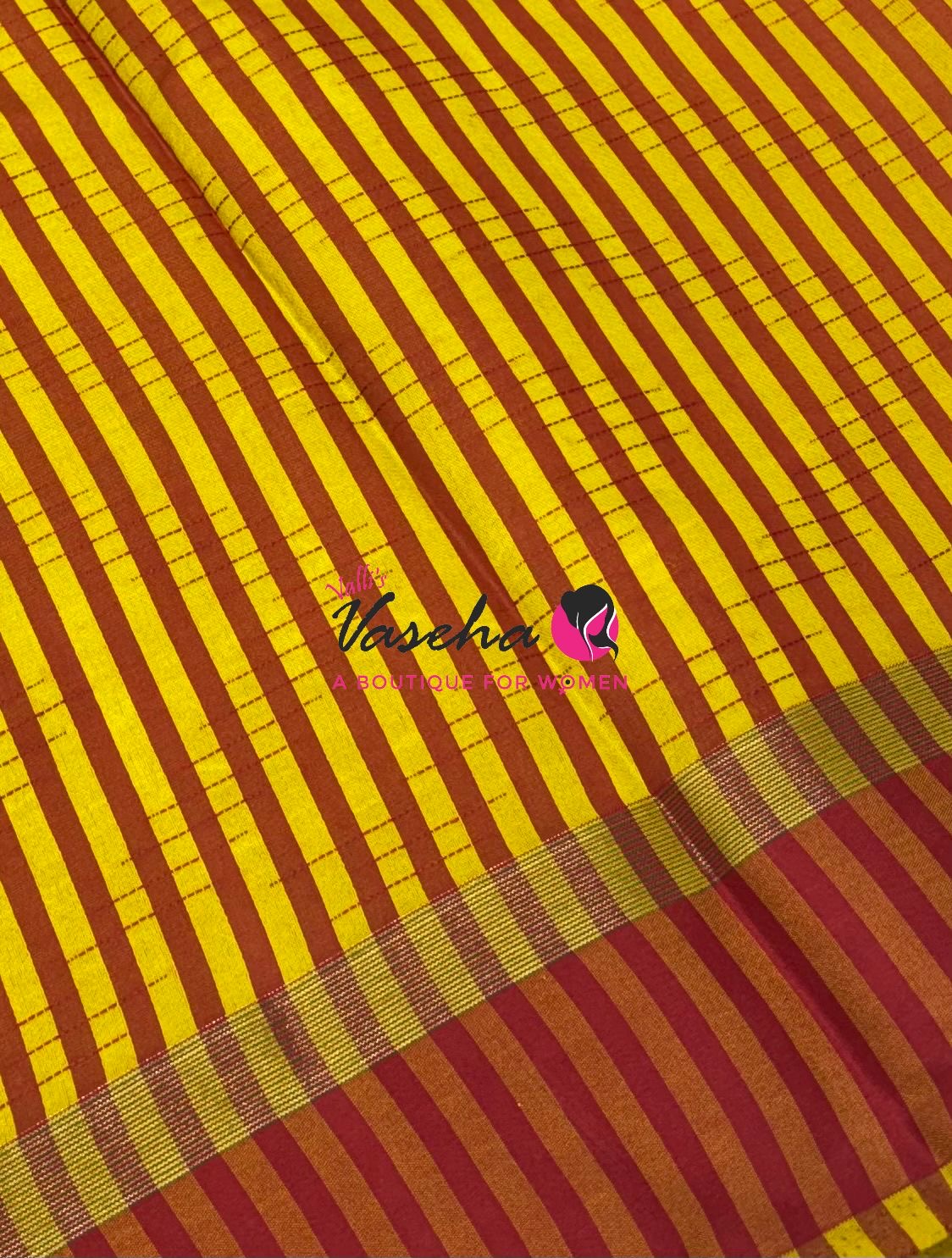 Semi Silk Saree - Thread Work Weaving - Yellow With Rust Orange - VVSSS0038