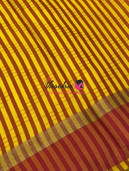 Semi Silk Saree - Thread Work Weaving - Yellow With Rust Orange - VVSSS0038