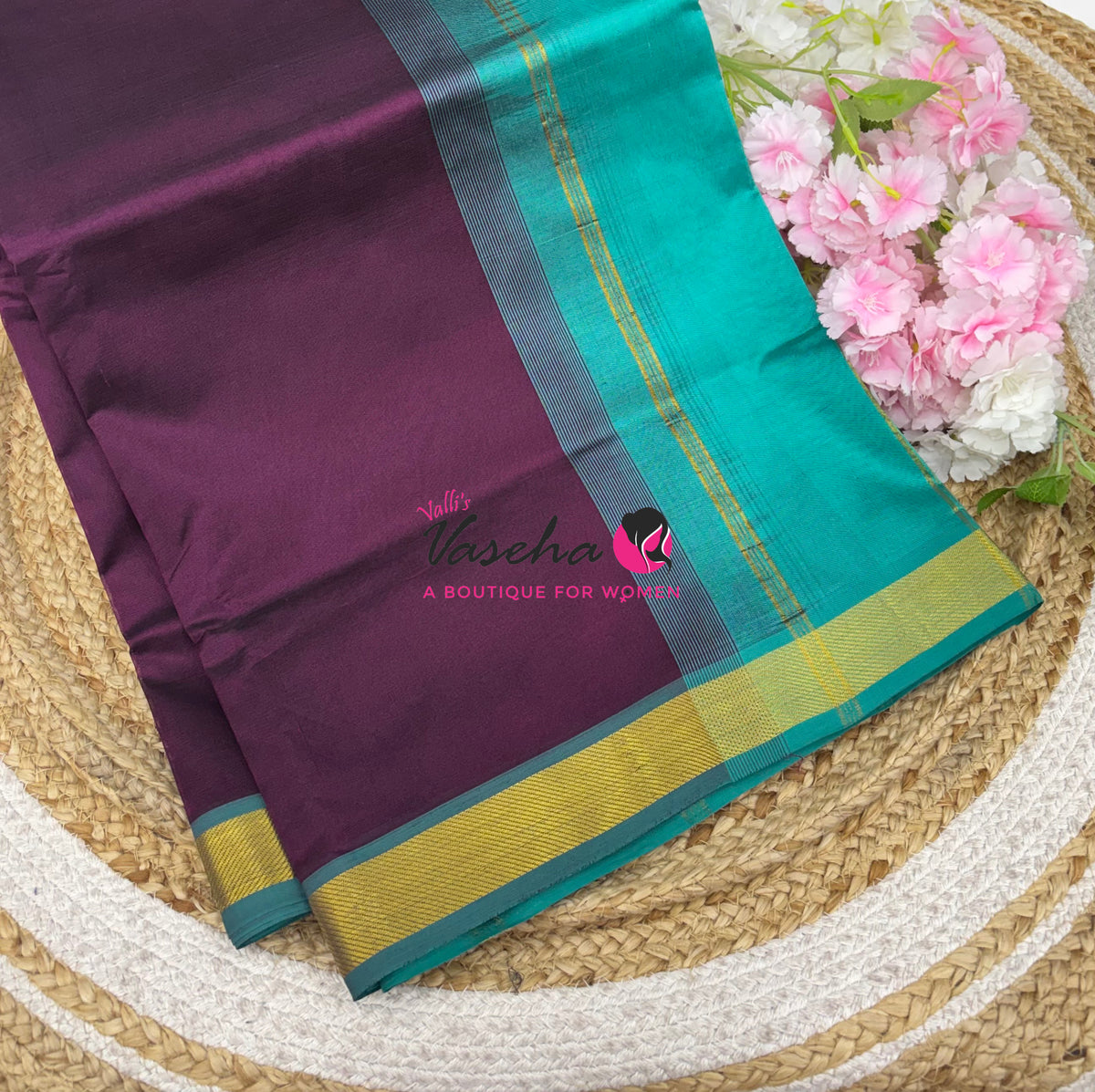 Pure Silk Cotton Sarees - Purplish Wine With Blue - VVPSC017
