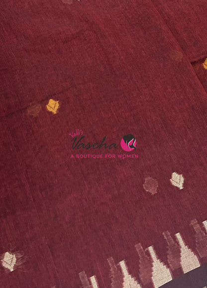 Bengal Kaddhi Cotton Saree | VVBKC001 |Maroonish Red