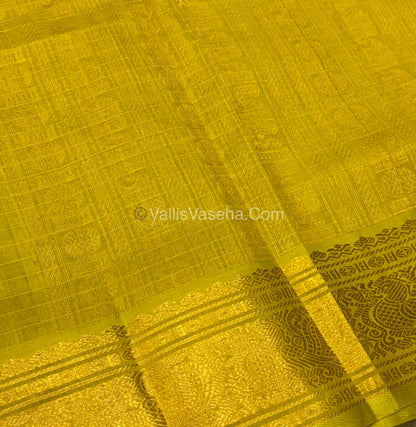 Pure Silk Cotton Saree - Blue With Lemon Yellow Shade - Lakshadeepam Design - VVPLD001