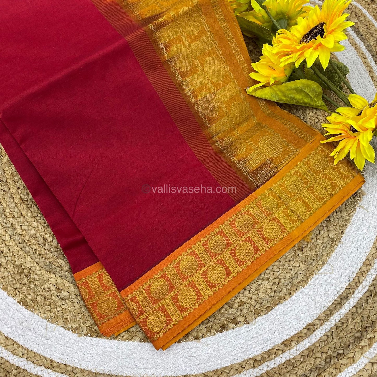 Semi Silk Cotton Saree - Red & Yellow Combo - VVSSC001