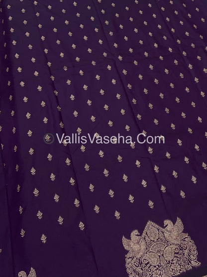 Semi Soft Silk - Peacock & Mango Butta Border - Purple Shade -VVSSS015
