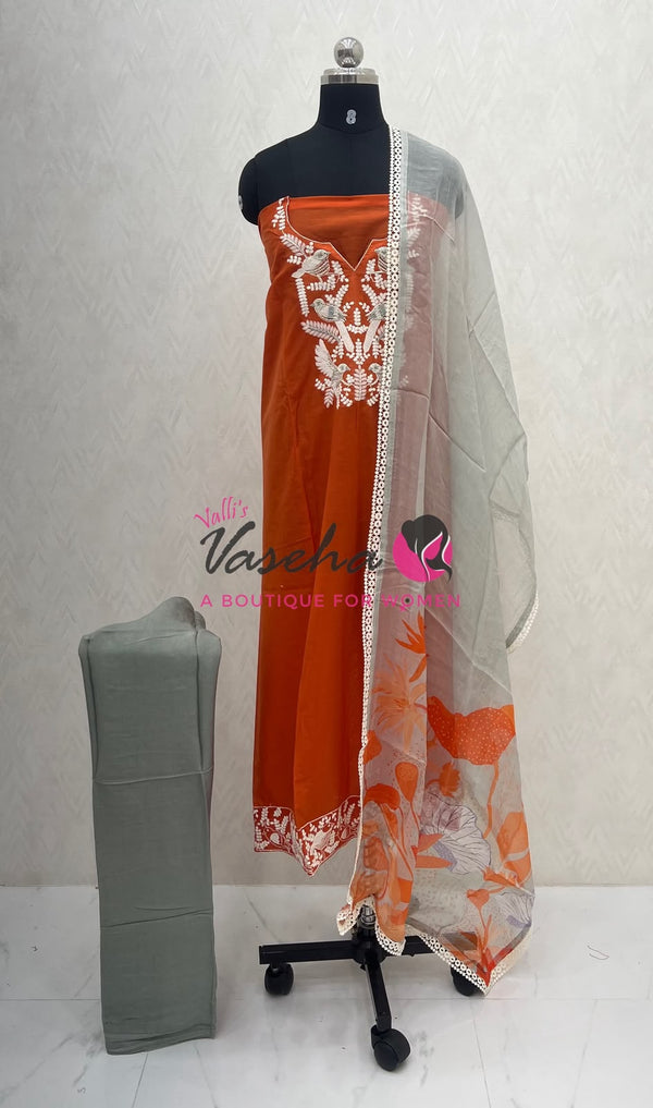 Unstitched Soft Cotton Material | Dark Orange Shade | VVUSM056
