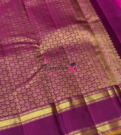 Pure Kanchipuram Silk Saree - Vairavoosi Design  - Green & Purplish Pink Combo - VVPS014