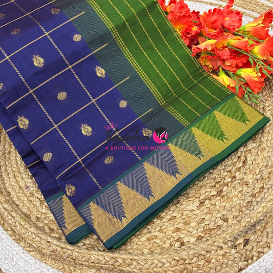 Semi Silk Cotton Saree - Checked Pattern with Butta  - VVSSC012