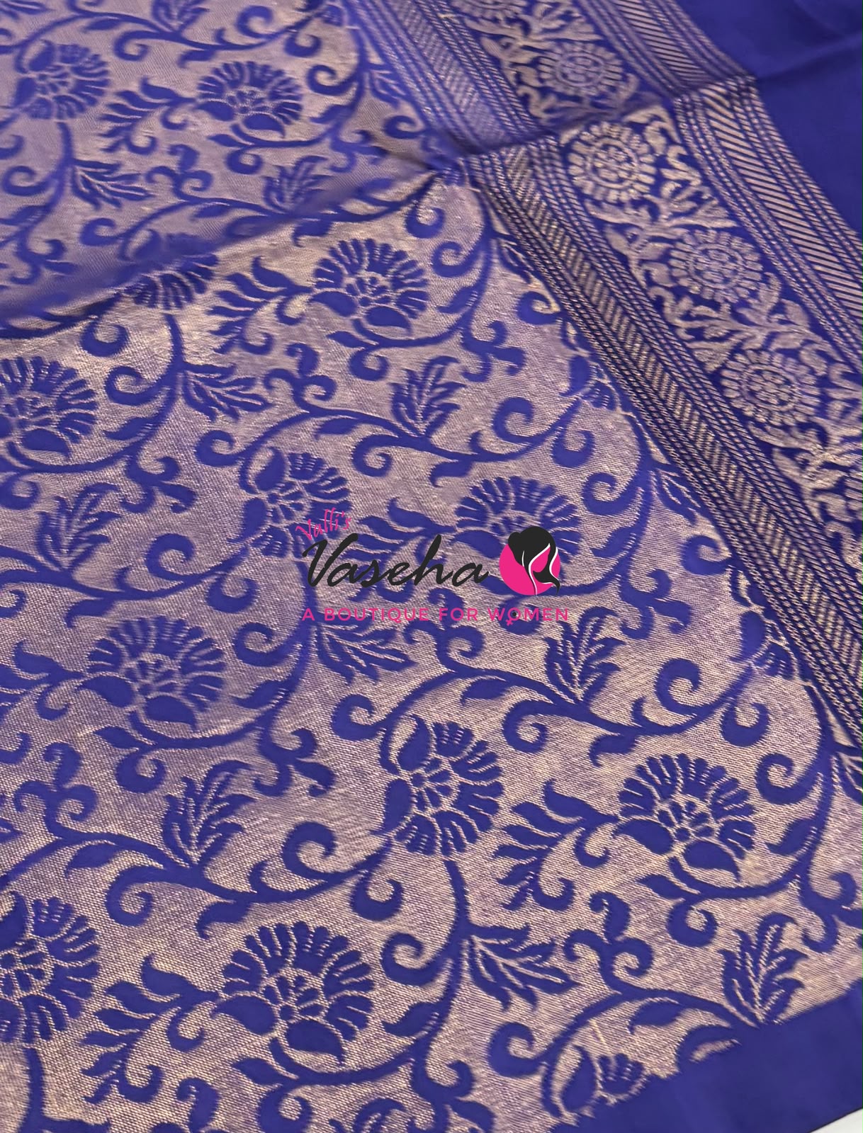 Pure Soft Silk Saree - Greyish Blue & Blue  - VVPSS091