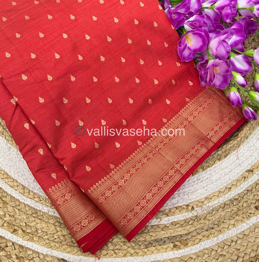 Semi Tussar Silk - Grand Pallu Red  Shade - VVSTS023