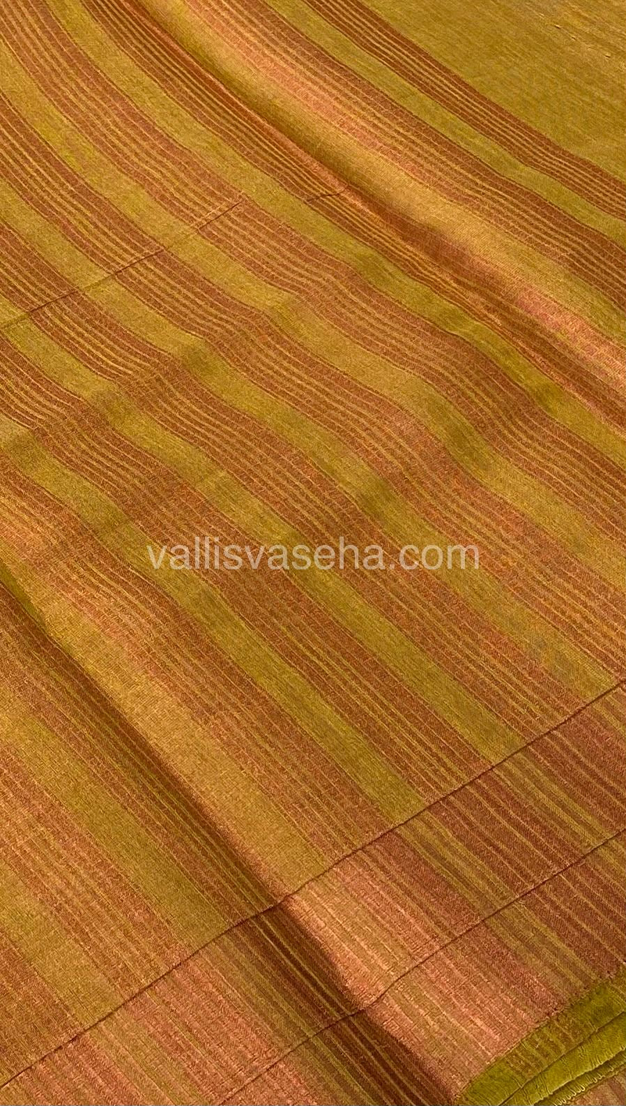 Semi Tussar Silk - Temple border - Mustard Yellow Shade - VVSTS001