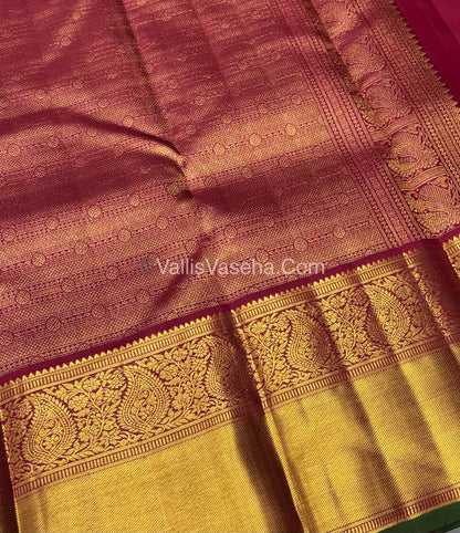 Pure Vintage Korvai Kanchipuram Silk Saree -Half White / Light Cream & Maroon Combo - VVPS038
