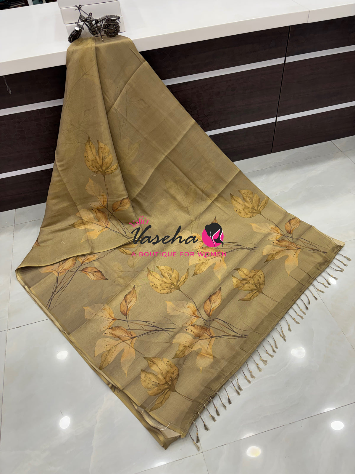 Linen Tissue Saree - Mehndi green Shade - VVLTS006