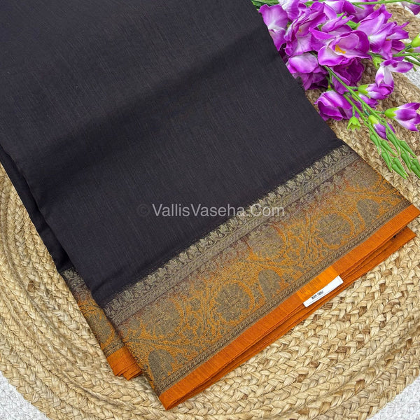 Bamboo Silk Saree - Black With Yellow Shade - VVBSS007