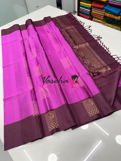 Pure Soft Silk Saree - Pink & Brown - VVPSS091