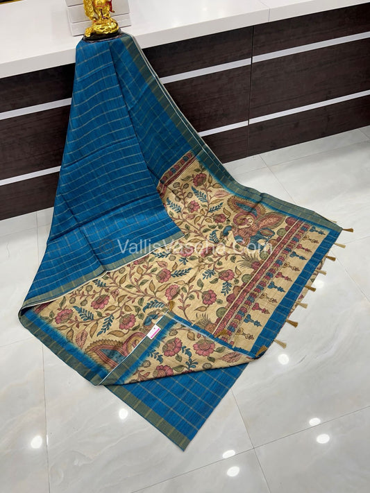Semi Gicha Tussar Silk Saree - checks pattern - VVSGT001
