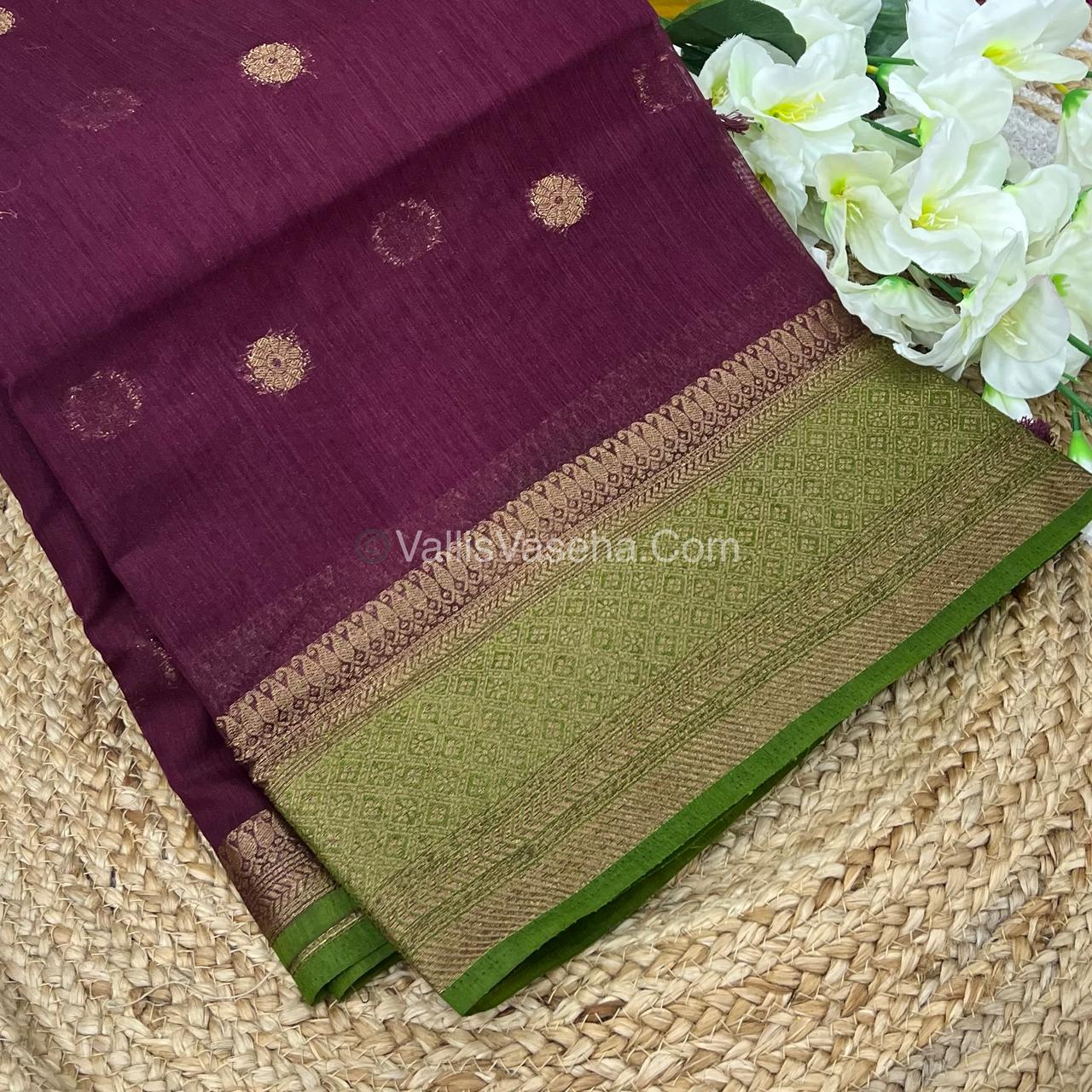 Bamboo Silk Saree  - Maroon with Green Shade - VVBSS001