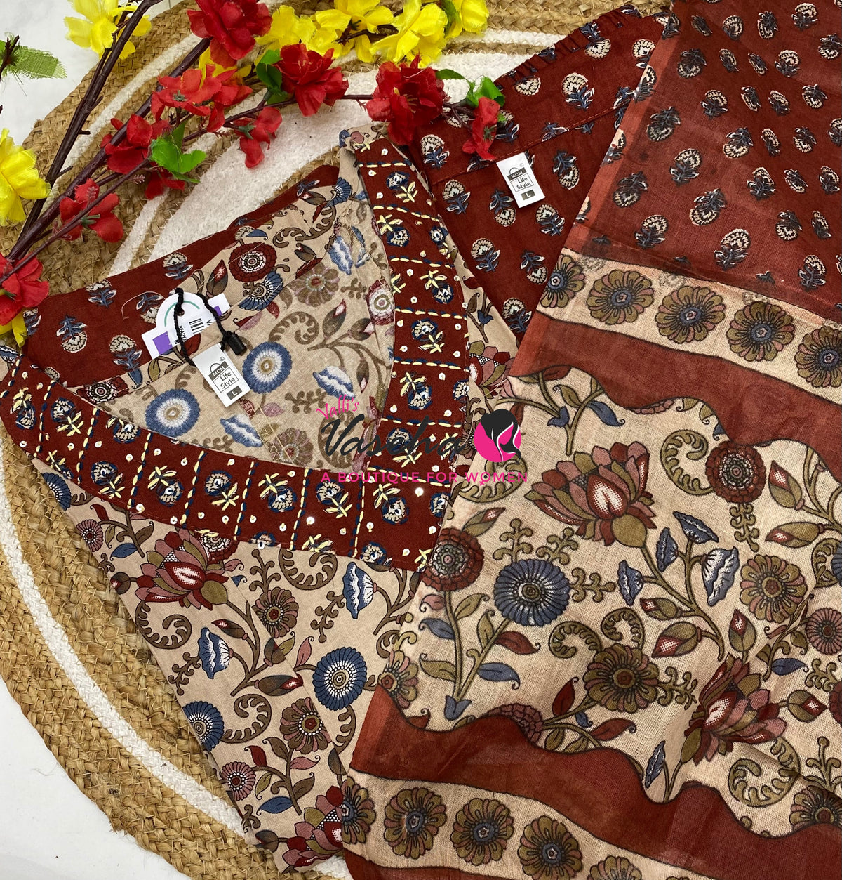 Ready Made - Anarkali - Salwar, Kameez & Duppatta(3pc)- Printed Cotton - VVAS013