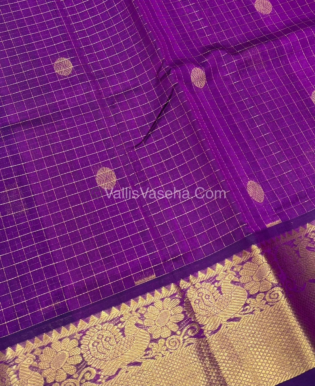 Pure Korvai Silk Cotton - Checks Pattern - Purple  Shade  - VVKSC031