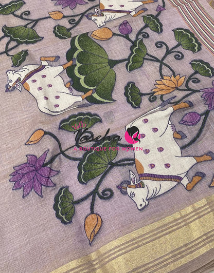 Muga Tissue Linen Saree - Lavender Shade - VVMLT003