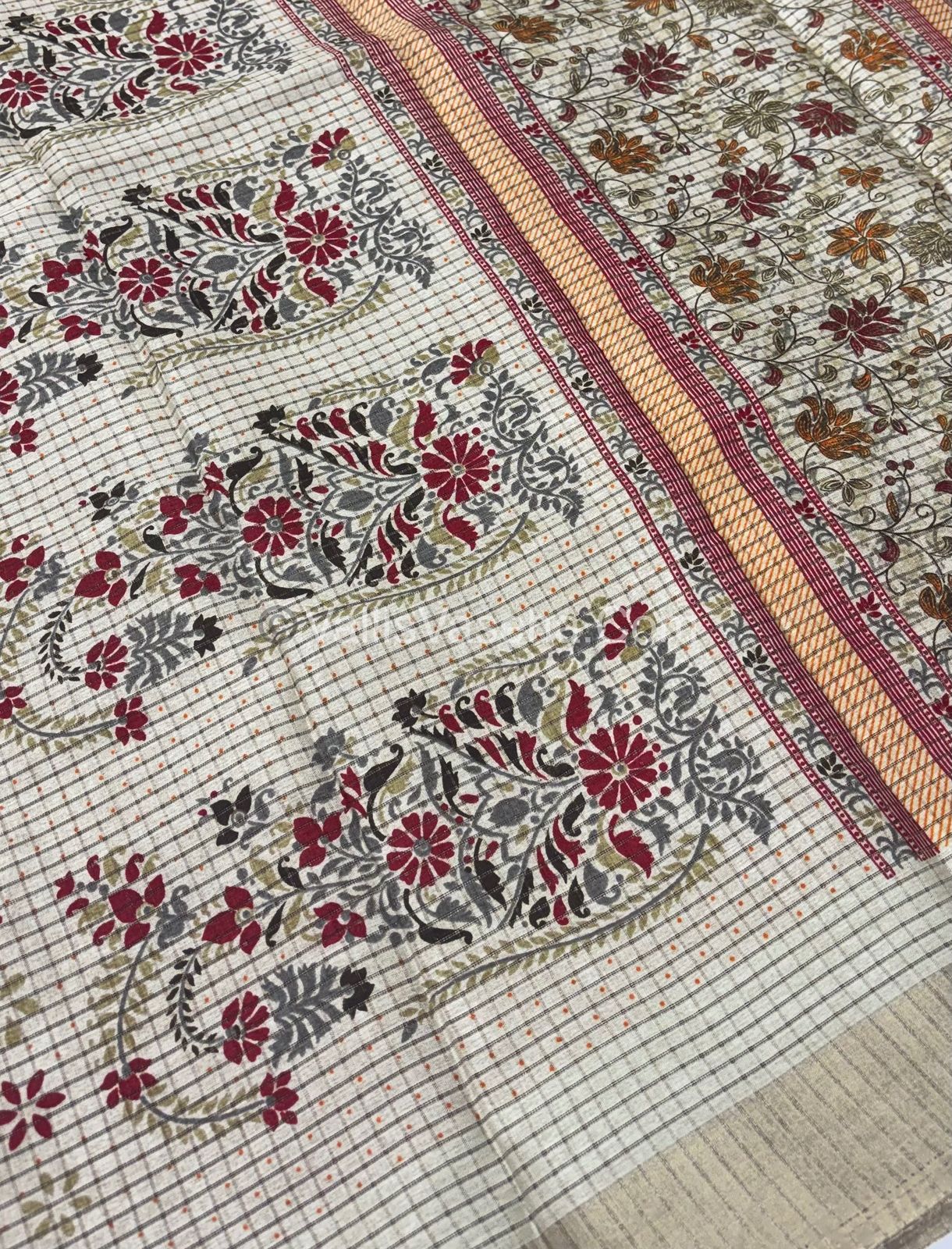 Light Weight Fancy Mixed Kota Cotton -  Floral  Printed Saree - Cream Shade - VVKPC002
