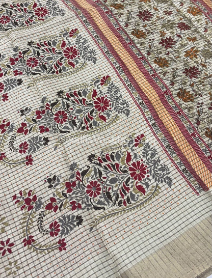 Light Weight Fancy Mixed Kota Cotton -  Floral  Printed Saree - Cream Shade - VVKPC002