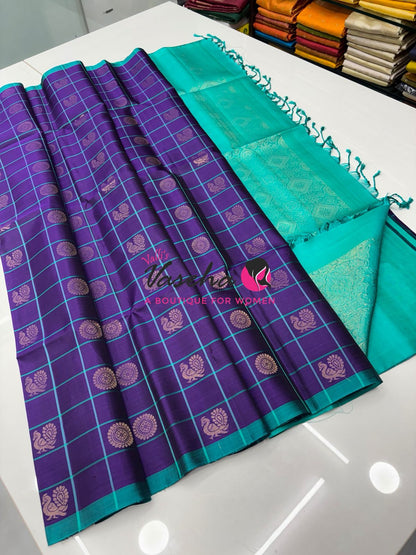 Pure Soft Silk Saree - Purple  & Blue Combo - 2 - VVPSS055