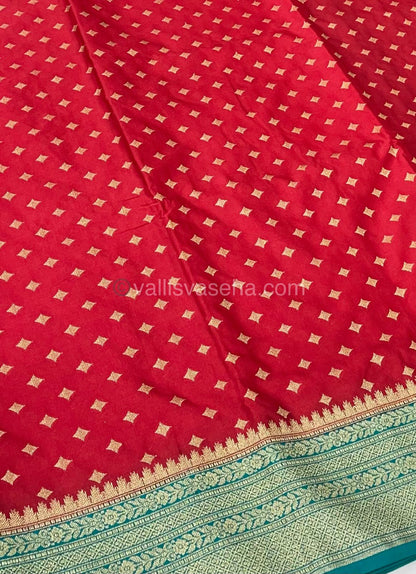 Banarasi - Premium Kathan Silk Saree - Red with Greenish Blue Shade - VVPKS002