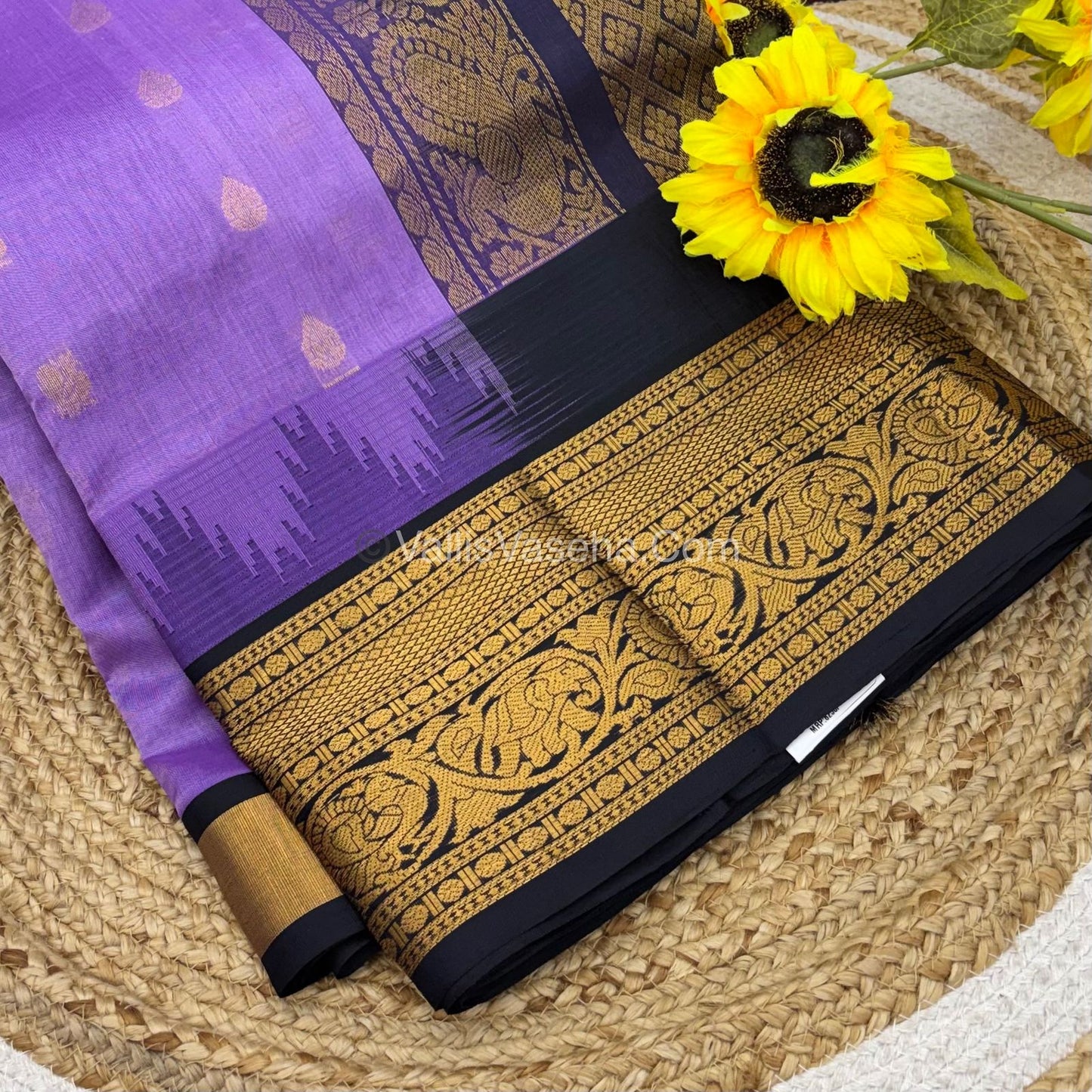 Pure Korvai Silk Cotton Saree - Purple  with Black  - VVKSC019