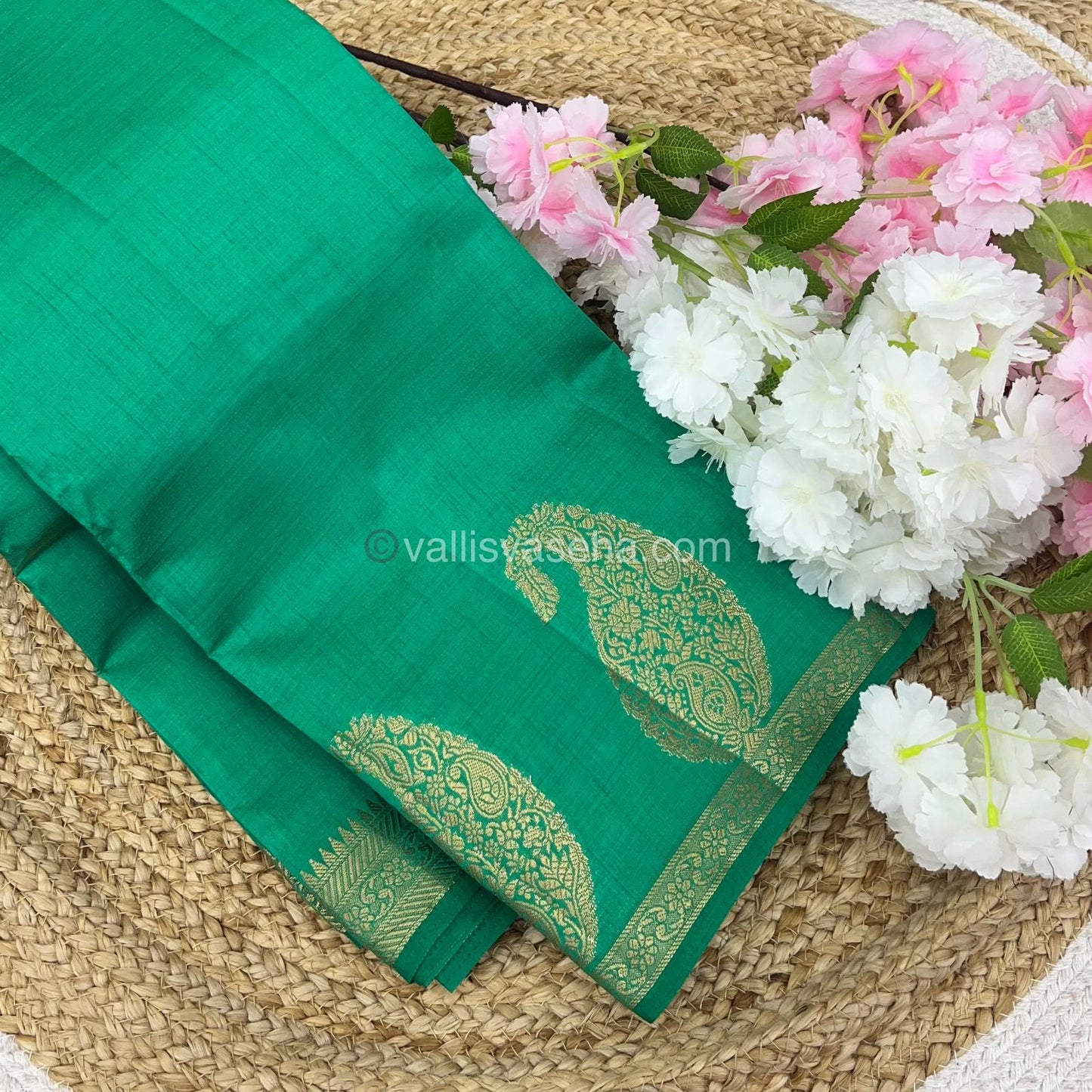 Semi Tussar Silk - Small Mango - - Ramar Green Shade - VVSTS002