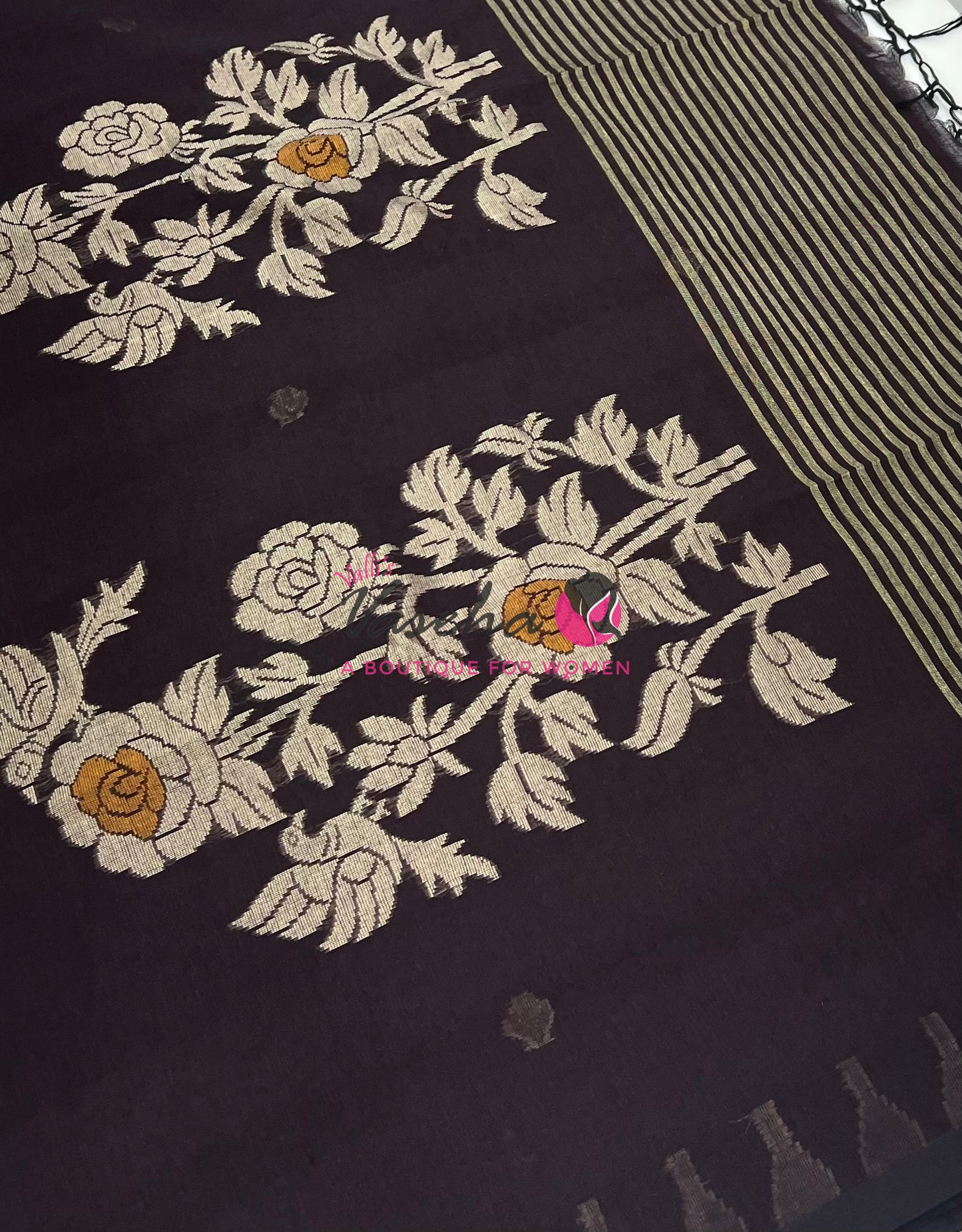 Bengal Kaddhi Cotton Saree | VVBKC001 |Wine Brown